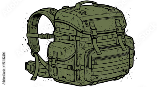 Green Military Backpack Illustration