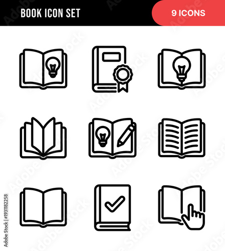 Outline Simple Book Icon Set with Education and Knowledge Concept
