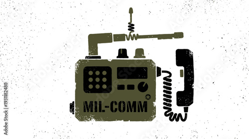 Military communication device with handset and antenna, grunge style