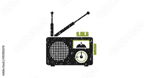 Retro radio receiver with antenna and dial, vintage style illustration