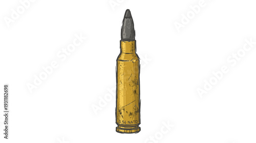 Single rifle bullet on white background