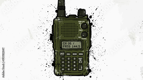 Vintage military radio transceiver, communication device, grunge texture