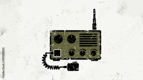 Vintage military radio transceiver with microphone, retro communication device