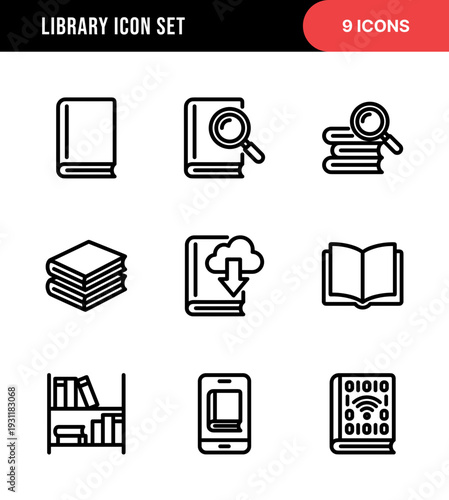 Line Art Library Element Icon Set for Learning and Knowledge Resource