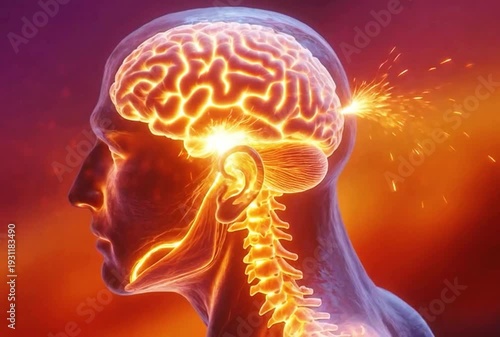 Wallpaper Mural A video showcasing a human brain glowing brightly in a dark background Torontodigital.ca