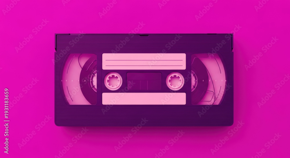 Fototapeta premium Vibrant Purple VHS Tape Represents Nostalgia for Analog Media and Home Entertainment Technology of the Past with a Bold and Eye Catching Color Palette