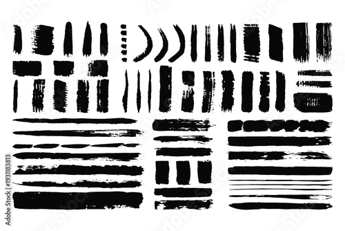 Big collection of black paint, ink brush strokes, brushes, lines, grungy. Dirty artistic design elements, boxes, frames.Freehand grunge brush illustration.Isolated on white background.