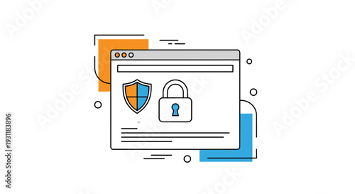 Browser window featuring a protective shield and a locked padlock representing website security and data privacy on the internet.