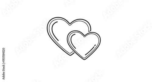 Two overlapping heart outlines of different sizes representing love romance relationships and sentimental feelings in a minimal style.