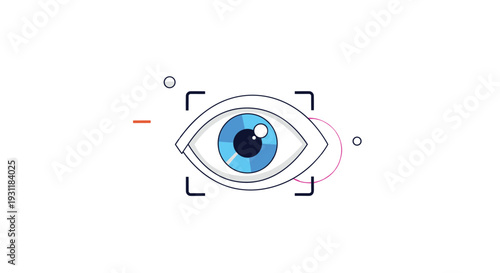 Detailed human eye with a bright blue iris positioned inside a digital scanning frame for biometric security and facial recognition.