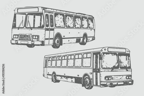 Bus in Old retro vintage hand drawn illustration. engraving style Transport elements set. Eps 10
