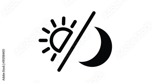 Day and night icon featuring a sun and a crescent moon separated by a diagonal line representing the passage of time.