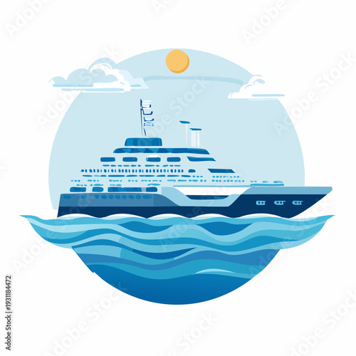 Luxury yacht sailing on calm blue waters under a sunny sky with clouds, perfect for travel and leisure
