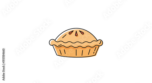 Colorful illustration of a whole baked pie with a golden crust and steam vents perfect for dessert-related designs.