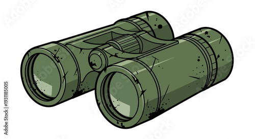 Green binoculars, cartoon style, isolated on white background