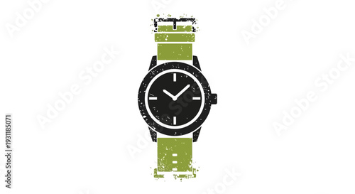 Green Wristwatch Icon with Grunge Texture