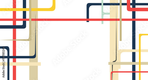 Abstract graphic pattern featuring a network of colorful intersecting lines representing complex systems, pipelines, or connectivity.