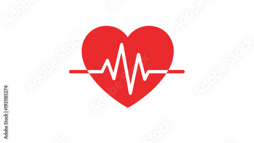 Red heart icon with a white electrocardiogram line representing health care, cardiology, and life pulse on a clean white background.
