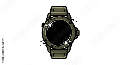 Tough Military Style Wristwatch with Splattered Paint Effect
