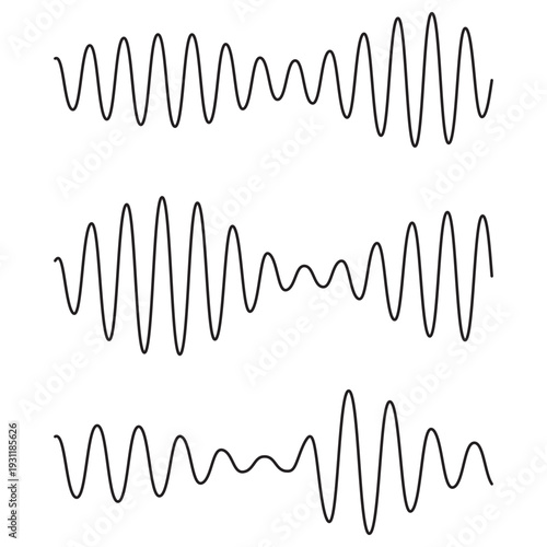 Sound wave set, Black sound waves and audio frequencies, Sound wave, audio wave icons, Set of radio wave icons. Audio Signal Frequency Equalizer Symbol Collection. Music Voice Recording icon.