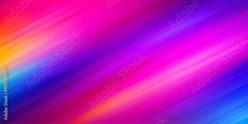 A vibrant abstract background features colorful digital waves and striped lines in a bright gradient of pink, purple, and blue to create a motion blur texture for a modern wallpaper design