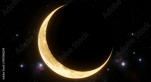 Moon and stars in night sky