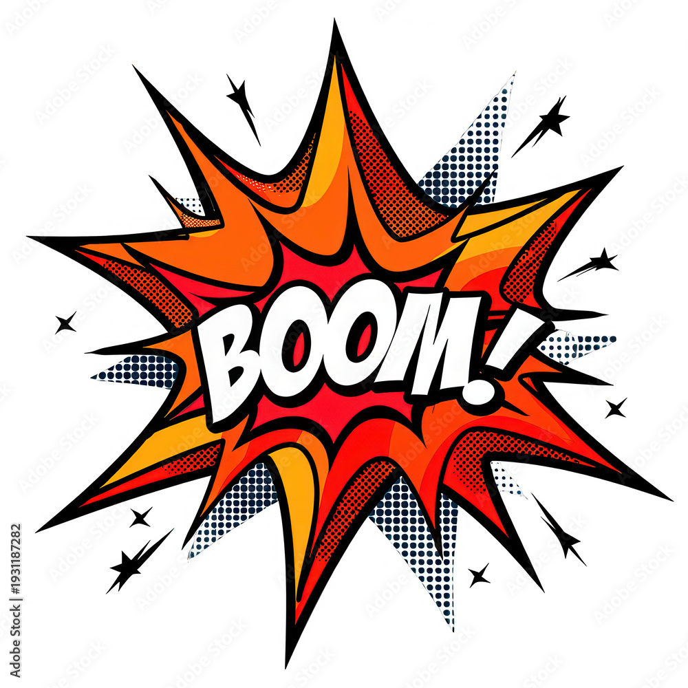 Fototapeta premium Comic book explosion with BOOM text isolated on transparent background