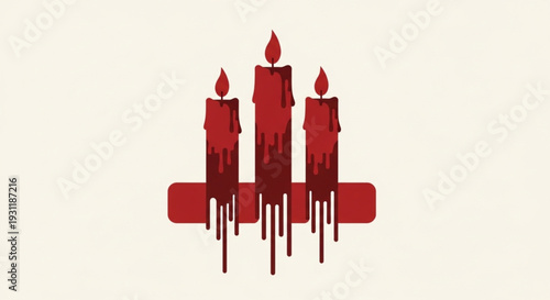 International Day of Reflection on the 1994 Rwanda Genocide Three lit red candles with dripping wax on a neutral background, symbolizing celebration, remembrance, or a mystical atmosphere