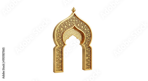 Elegant golden Islamic archway with intricate patterns
