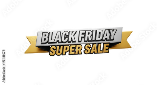 Black Friday Super Sale banner with golden ribbon