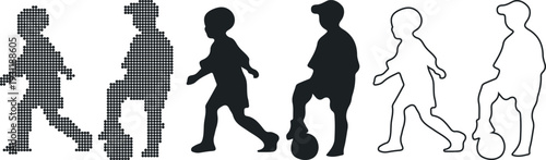 Black vector silhouette illustration of an active family with man woman and child playing sports together