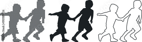 Vector silhouettes of men and women dancing, running, and playing sports in an evolution-inspired style