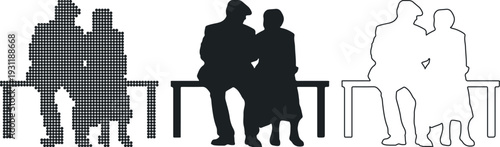 Black silhouette vector illustration of a family with mother, father, and child walking together holding hands