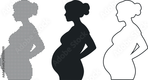 Pregnant Woman Silhouette Vector Illustration of Mother and Baby