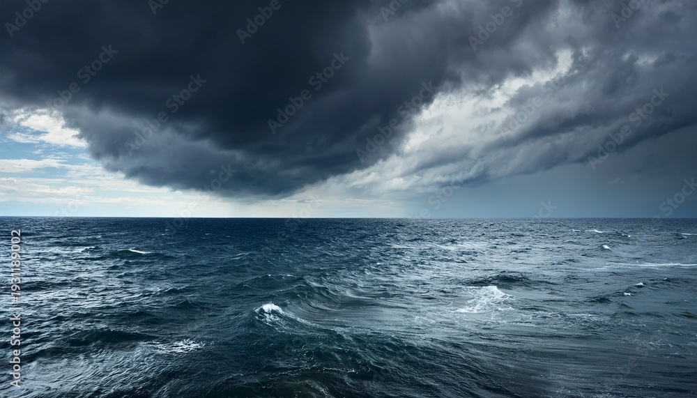 Fototapeta premium Dark Clouds Over Stormy Ocean Or Sea Background
