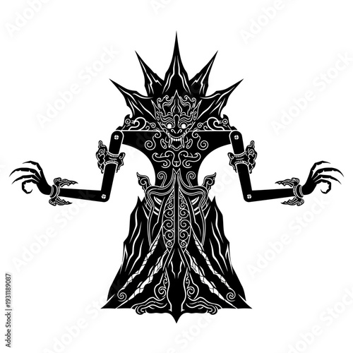 Black Indonesian Shadow Puppet Character, Wayang Kulit, Demon
