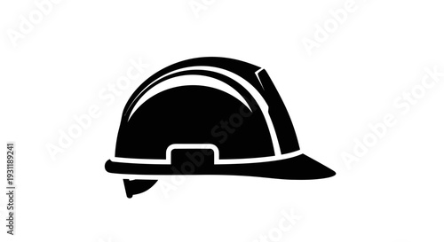 Black Hard Hat Icon Silhouette, Safety Equipment for Construction and Industry