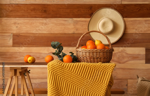 Wicker basket with citruses...
