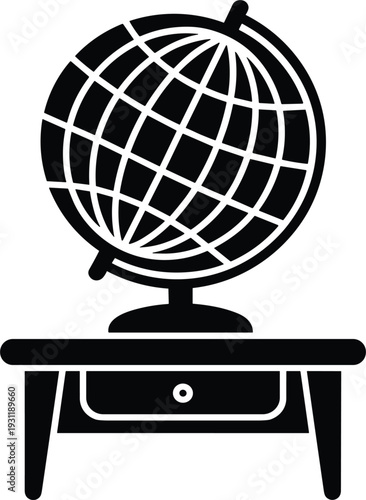 Globe on a Desk with Drawer Silhouette Icon Keywords: globe, desk, drawer, silhouette, icon, education, geography, world, earth