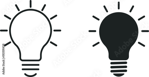 Outline and Filled Light Bulb Icons Symbolizing Ideas and Innovation creativity inspiration