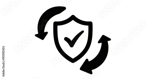 Security shield with check mark and circular arrows icon.