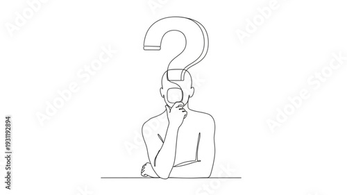 Person with question mark head thinking deeply.