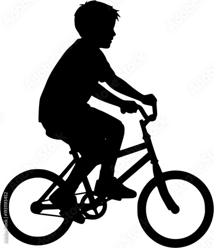 Boy riding bicycle side view silhouette vector kids cycling illustration