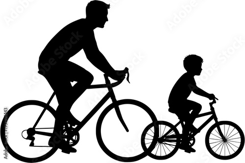 Father and son cycling silhouette vector family outdoor activity illustration