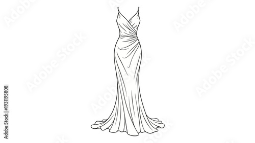 Elegant Evening Gown Sketch: Flowing Silhouette, Spaghetti Straps, Floor-Length