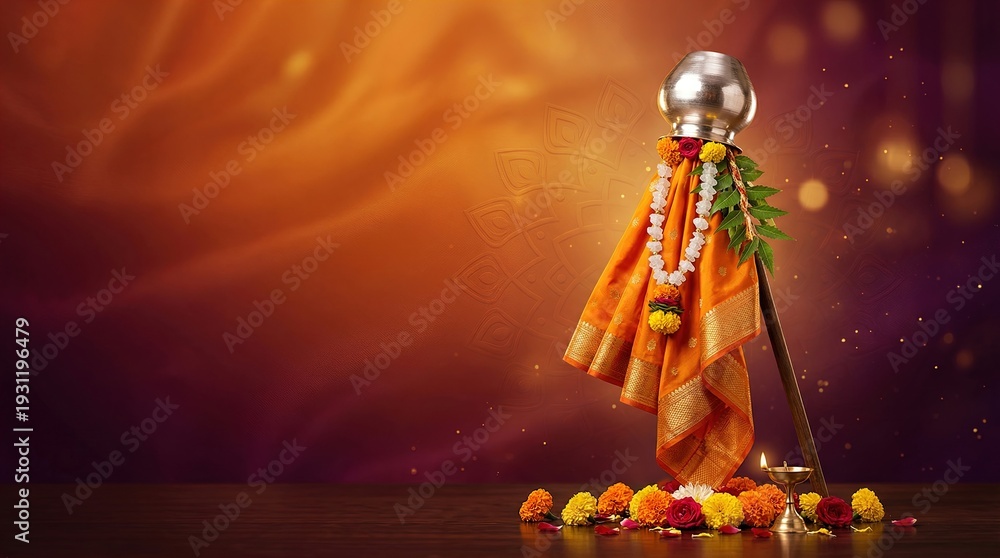 Obraz premium Gudi Padwa Festival Celebration Background with Gudi