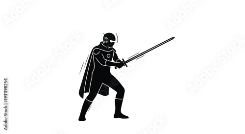 Silhouette of a warrior in a cape holding a sword, ready for battle