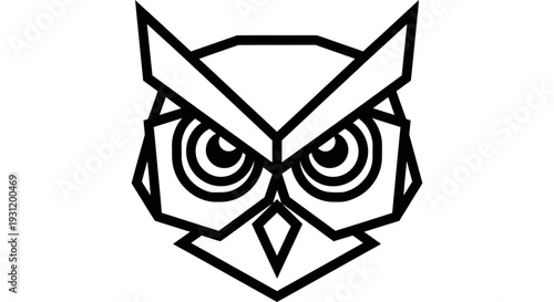 Simple black and white geometric owl logo design representing wisdom and intelligence in a modern minimalist style for branding and business identity purposes effectively