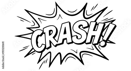 Cartoon comic speech bubble with dramatic crash text on a white background illustrating a cartoonish expression