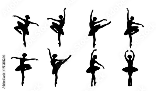 Ballerina Silhouette Set Vector Female Ballet Dancers in Classic Poses Isolated on White